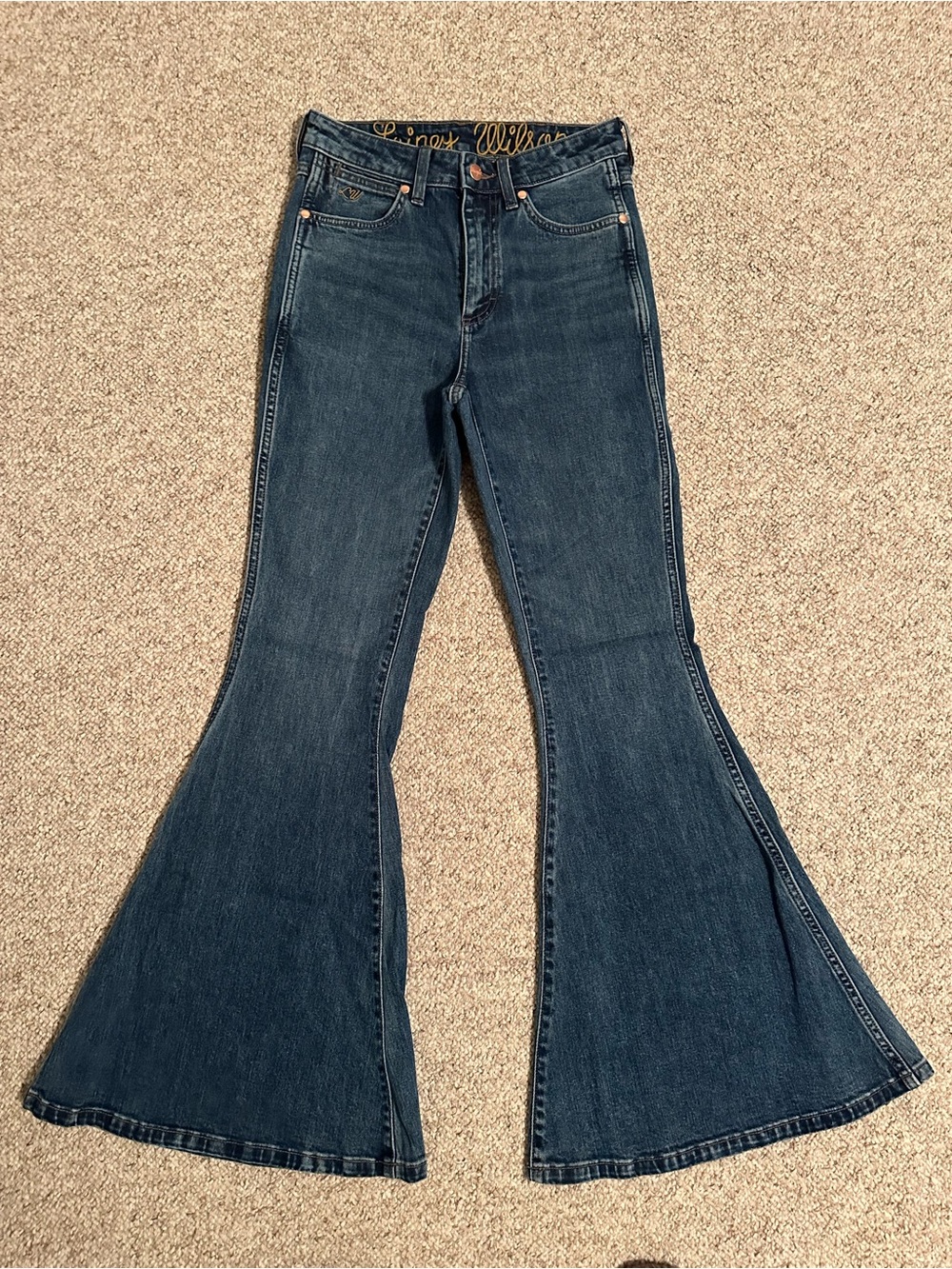 Wrangler Women's Dark Blue Flare Jeans - High Rise Stretch Denim